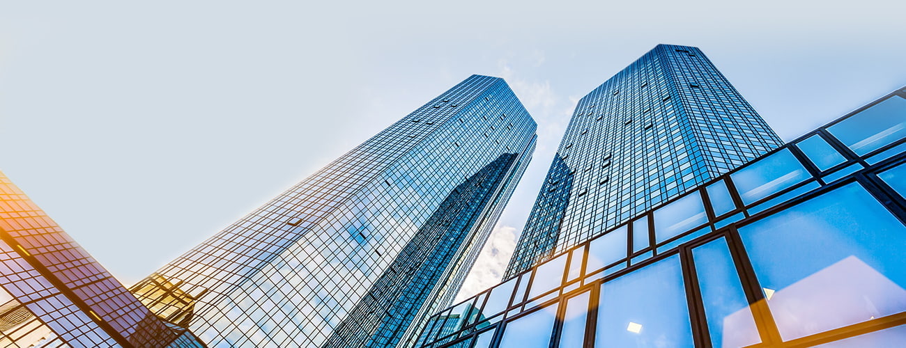 Bottom view of modern skyscrapers